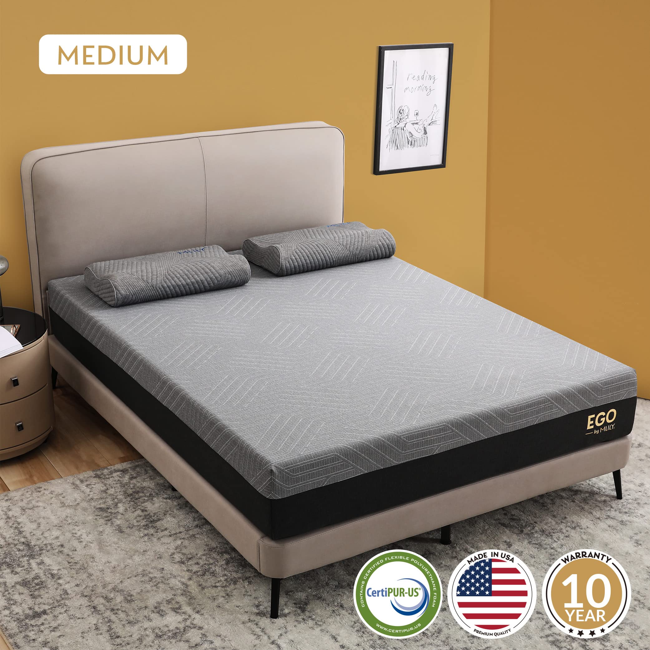 EGOHOME 10 Inch Twin XL Memory Foam Mattress for Back Pain  Cooling Gel Mattress Bed in a Box  Made in USA  CertiPUR-US Certified  Therapeutic Medium Daybed Mattress  38